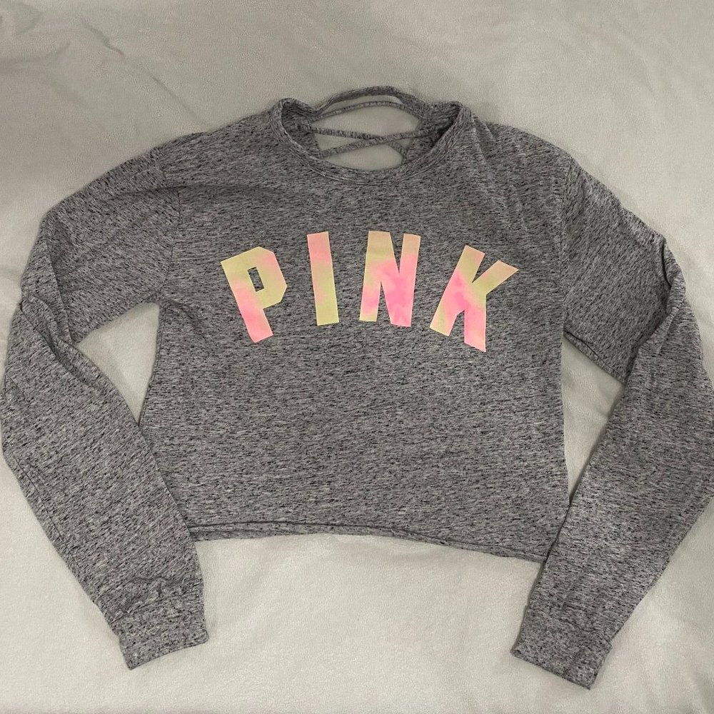 PINK XS Long Sleeve back V-Laced Crop